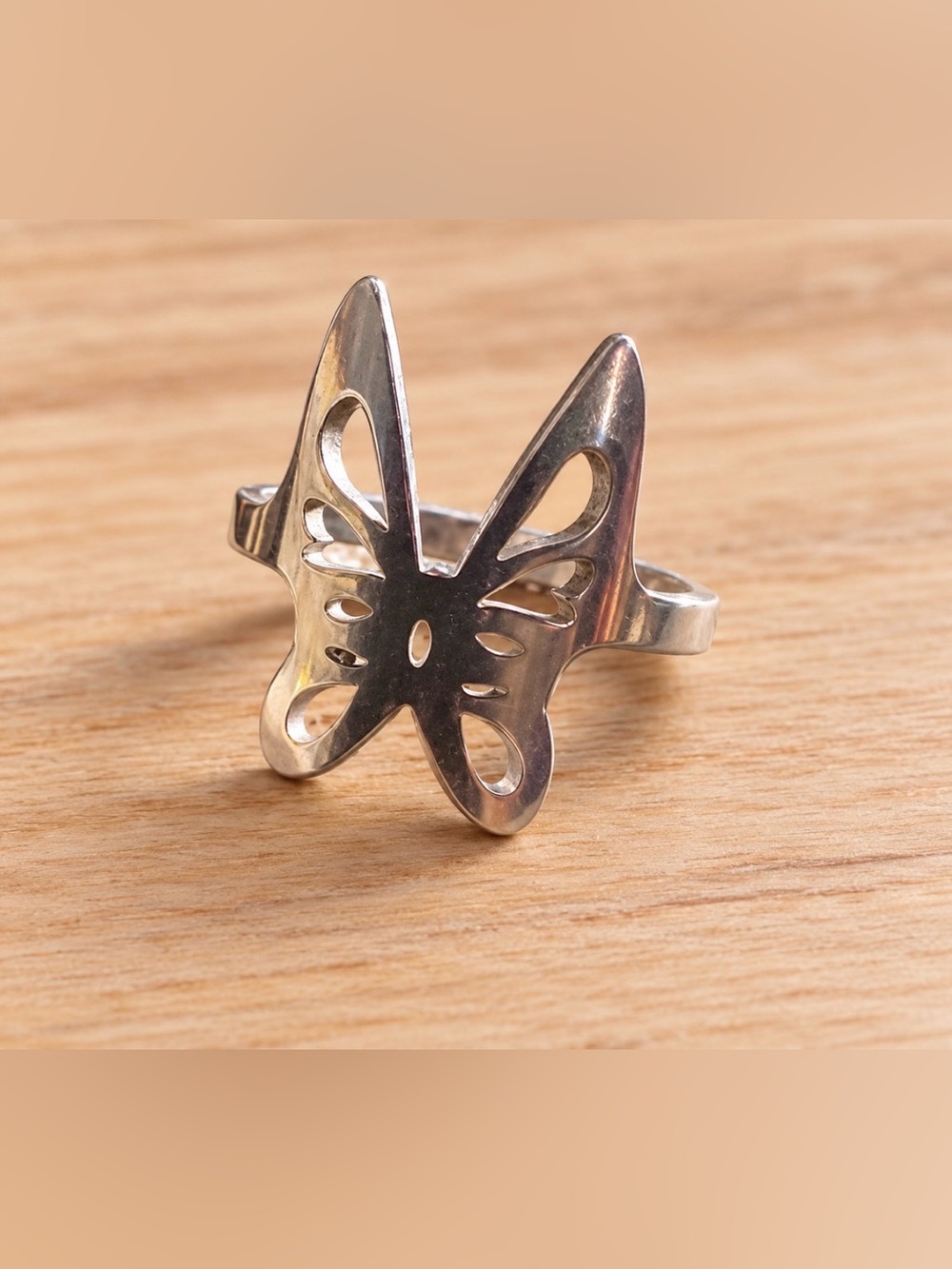 Silver Tone Openwork Butterfly Statement Ring